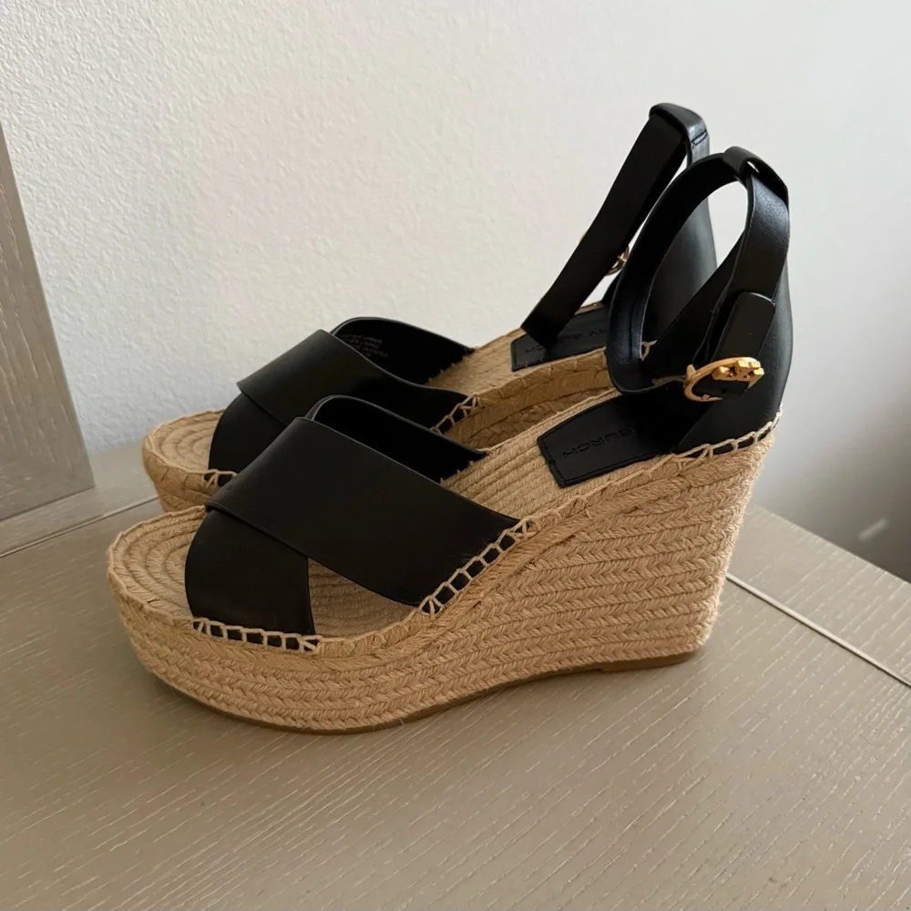 Tory Burch Selby Leather Wedge Espadrilles